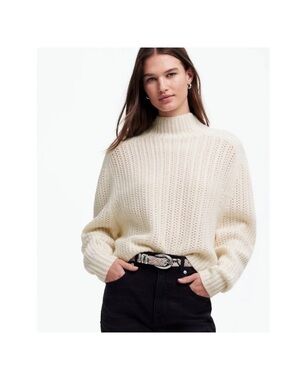 Madewell Cream Mock Neck Open-Knit Sweater Size M